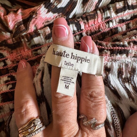 Haute Hippie Tribe Wide Leg Pants Womens Sz Medium Aztec Pink Brown Lightweight - Picture 4 of 10